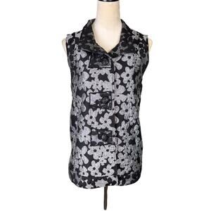 John Mark NWT Womens Button Up Black and Grey Floral Print Jacquard Vest